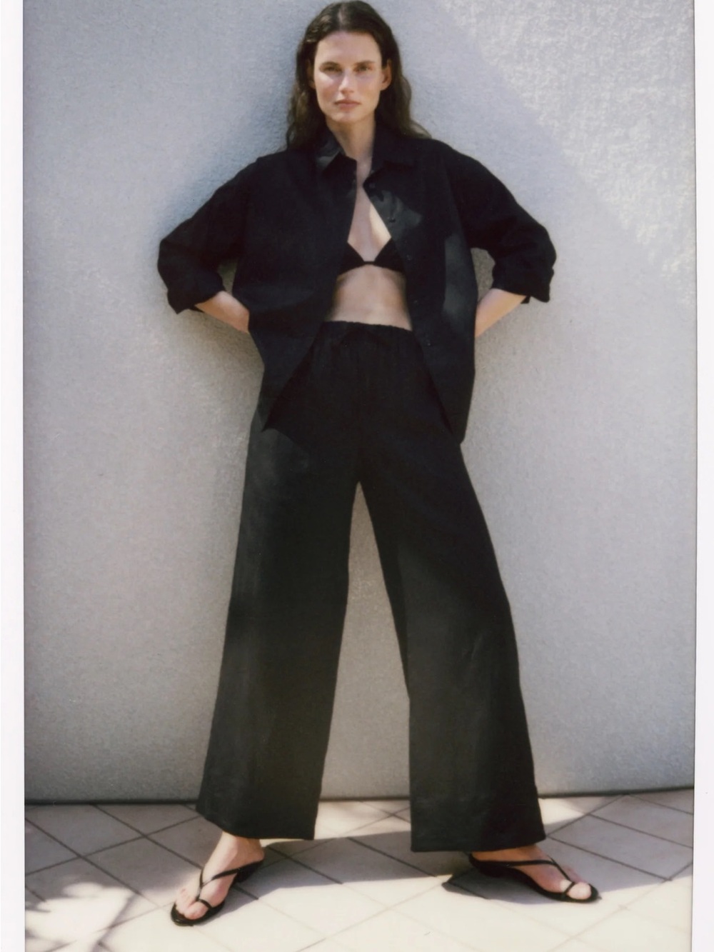 ENZA Costa black cotton blend drawstring waist pants